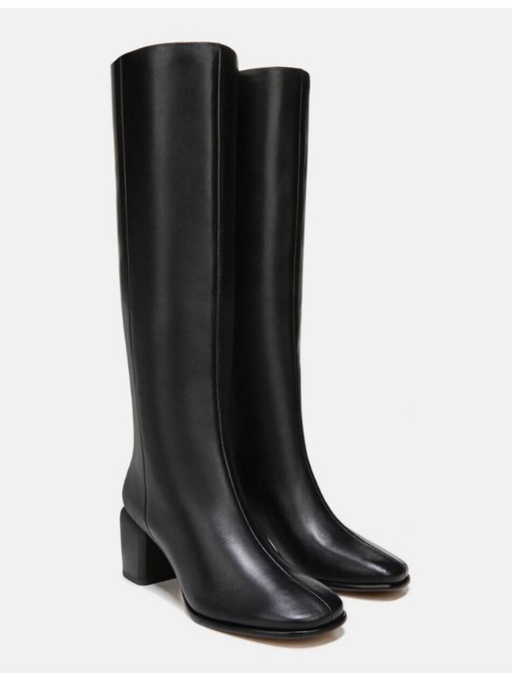 Vince Maggie Knee High Leather Luxe Boots Black Block Heel Side Zip 12